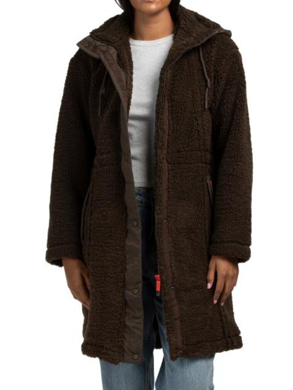 HUNTER Iris Sherpa Longline Mixed Media Active Coat